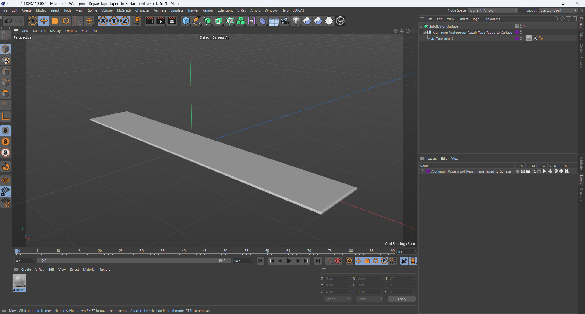3D Aluminum Waterproof Repair Tape Taped to Surface model