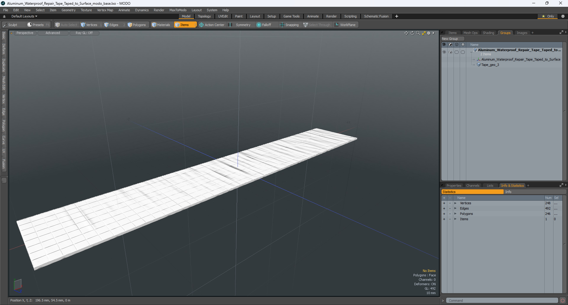 3D Aluminum Waterproof Repair Tape Taped to Surface model