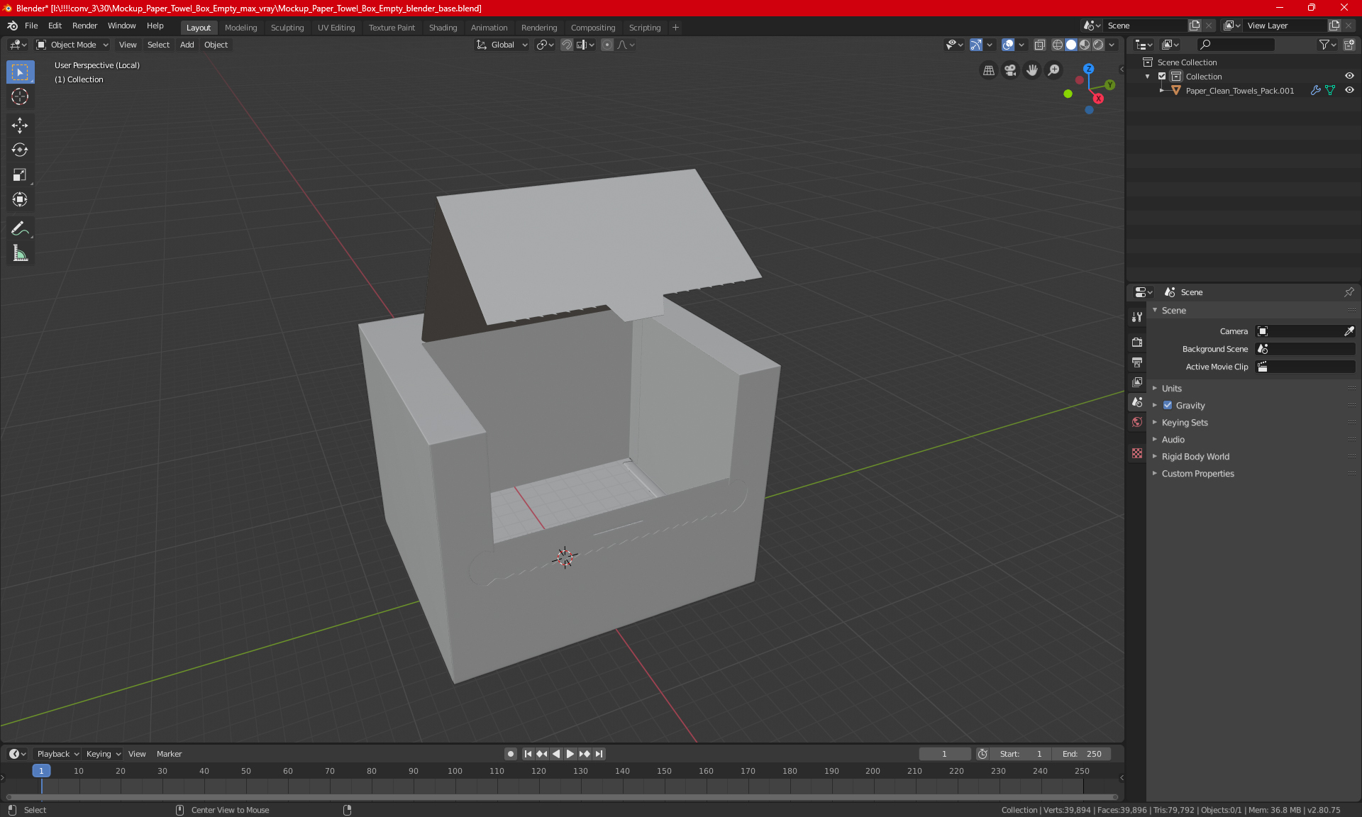 3D Mockup Paper Towel Box Empty model