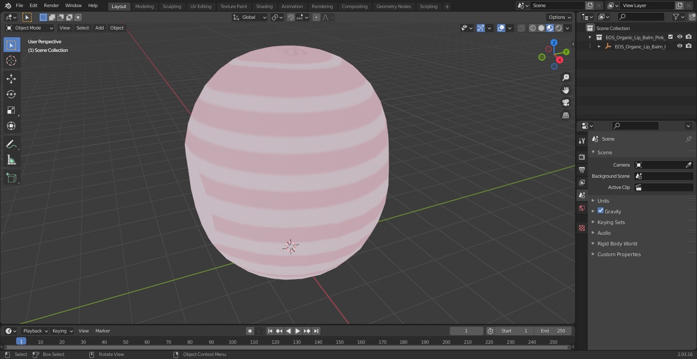 3D model EOS Organic Lip Balm Pink Stripes Closed