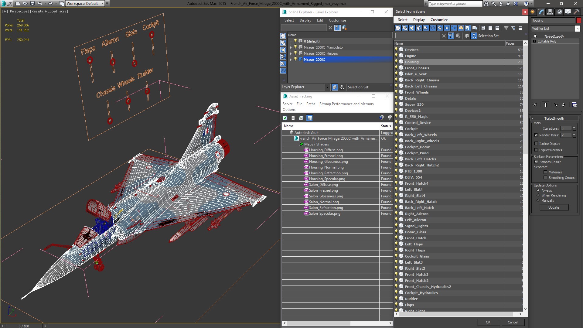 3D model French Air Force Mirage 2000C with Armament Rigged