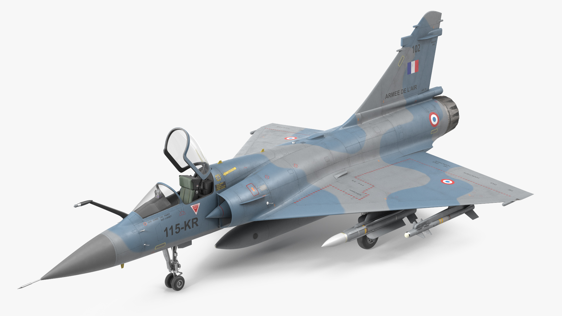 3D model French Air Force Mirage 2000C with Armament Rigged