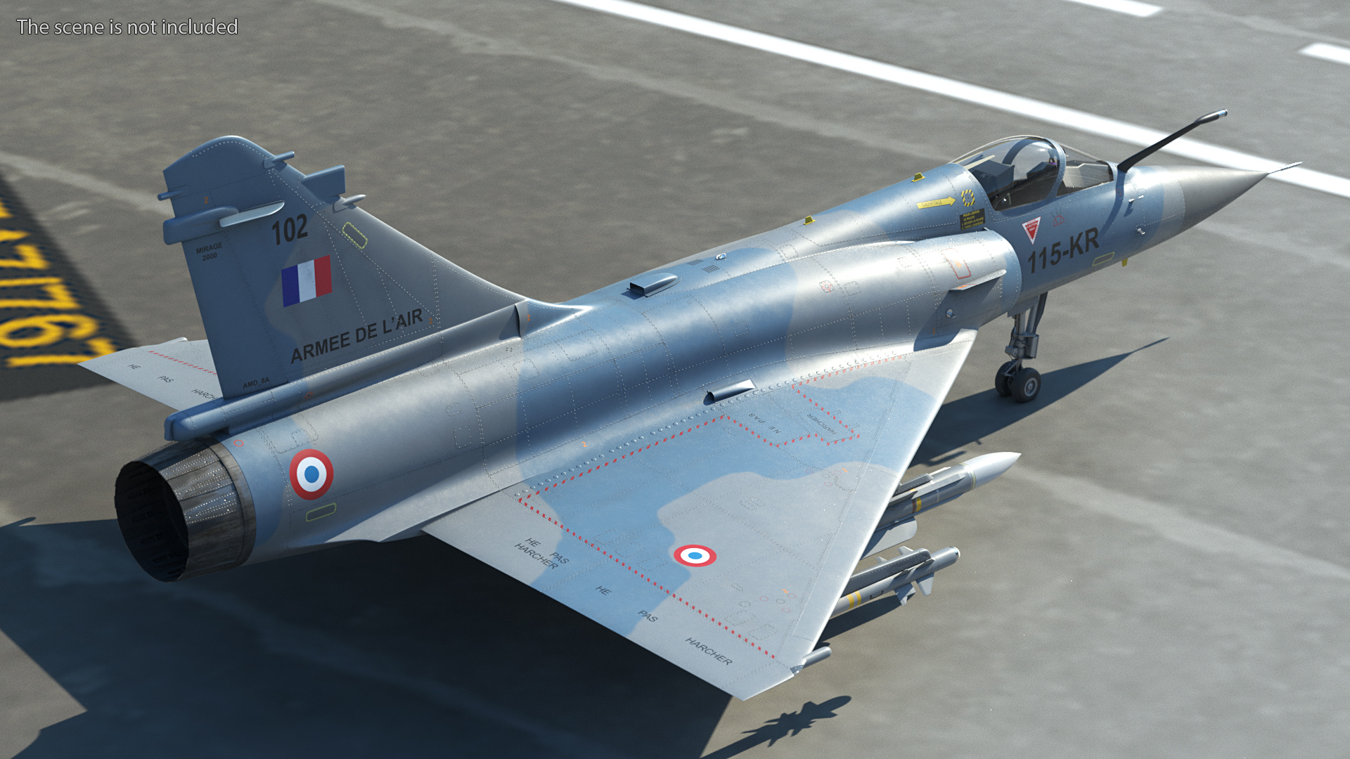 3D model French Air Force Mirage 2000C with Armament Rigged