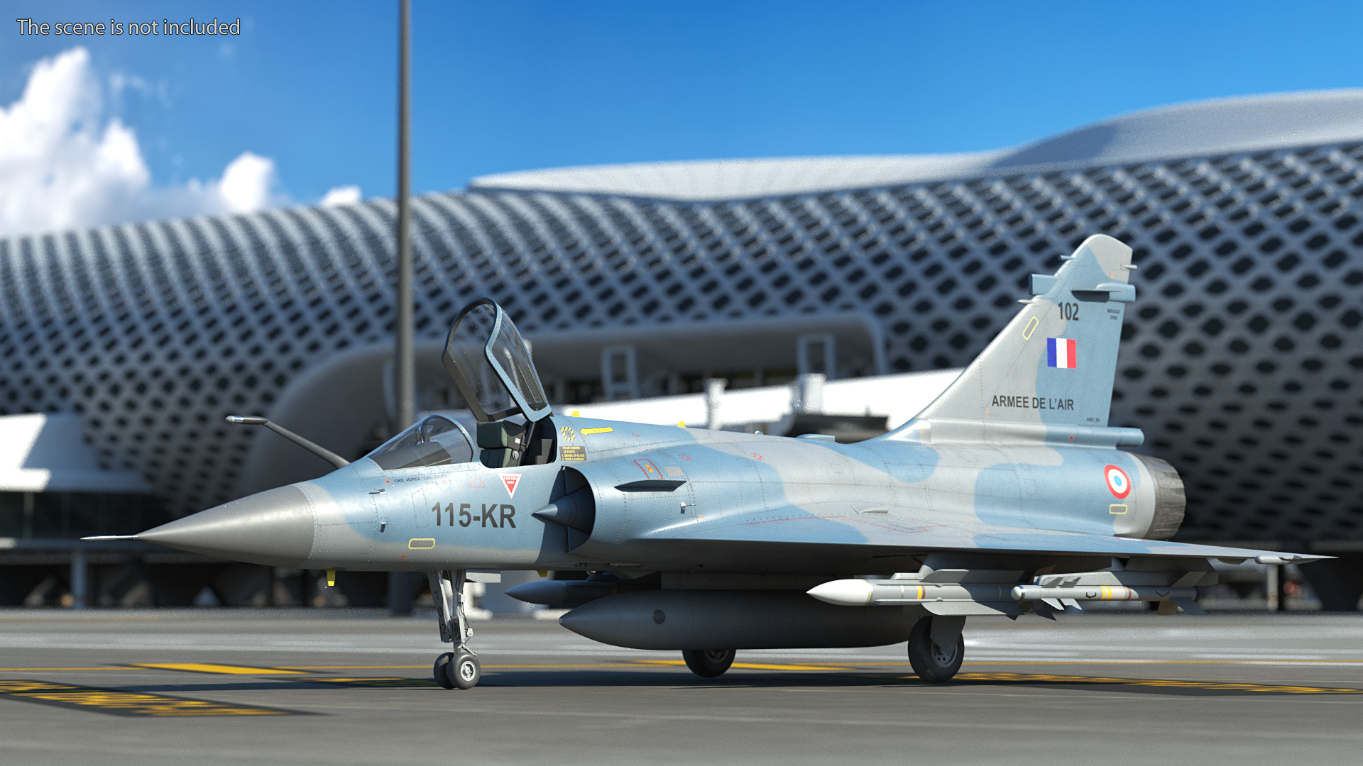 3D model French Air Force Mirage 2000C with Armament Rigged