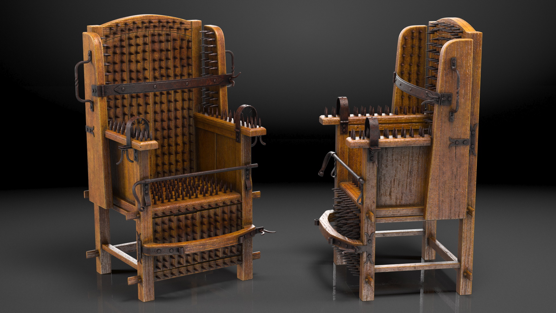 Medieval Torture Chair with Spikes 3D model
