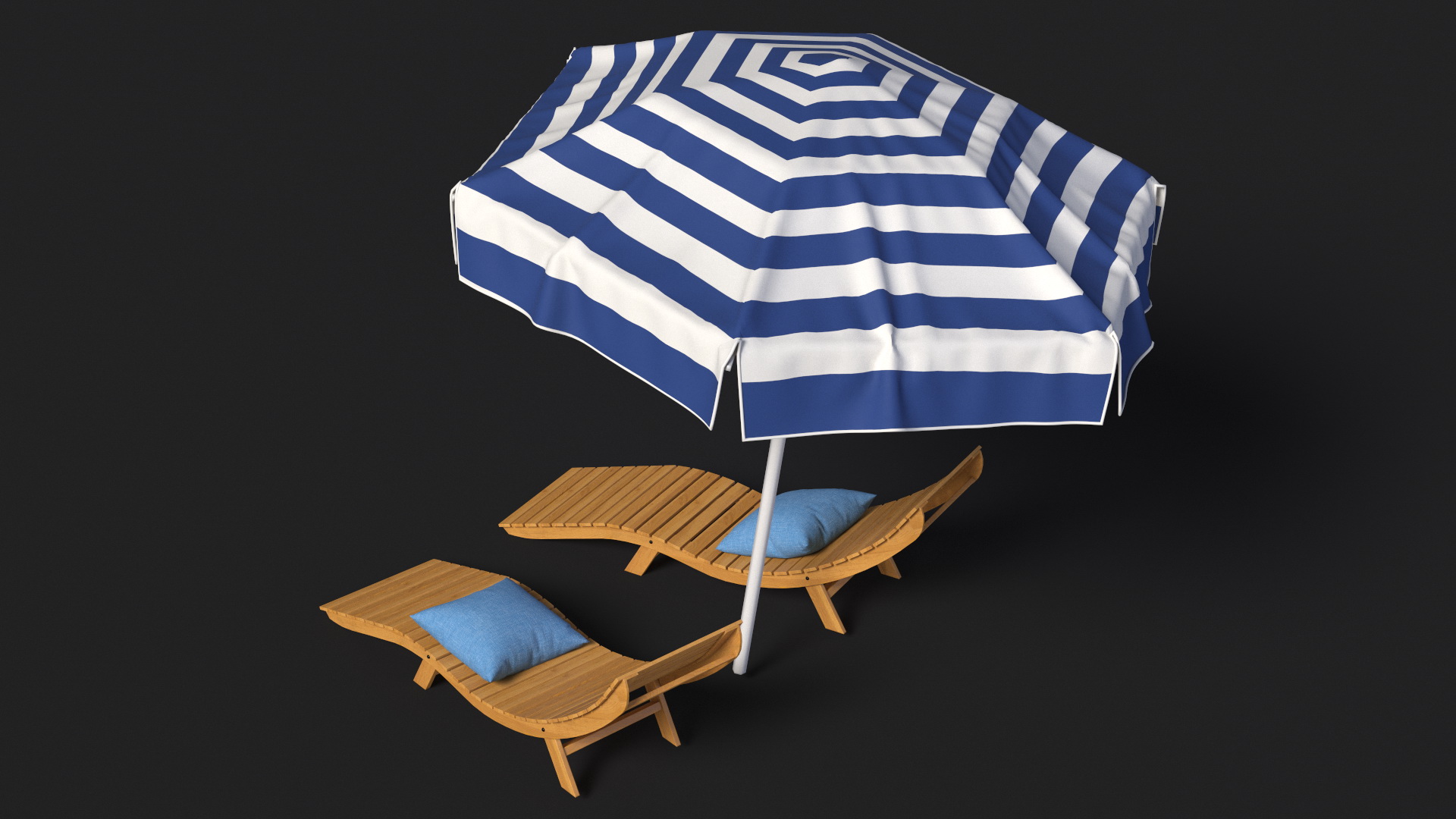 3D Beach Loungers with Umbrella model
