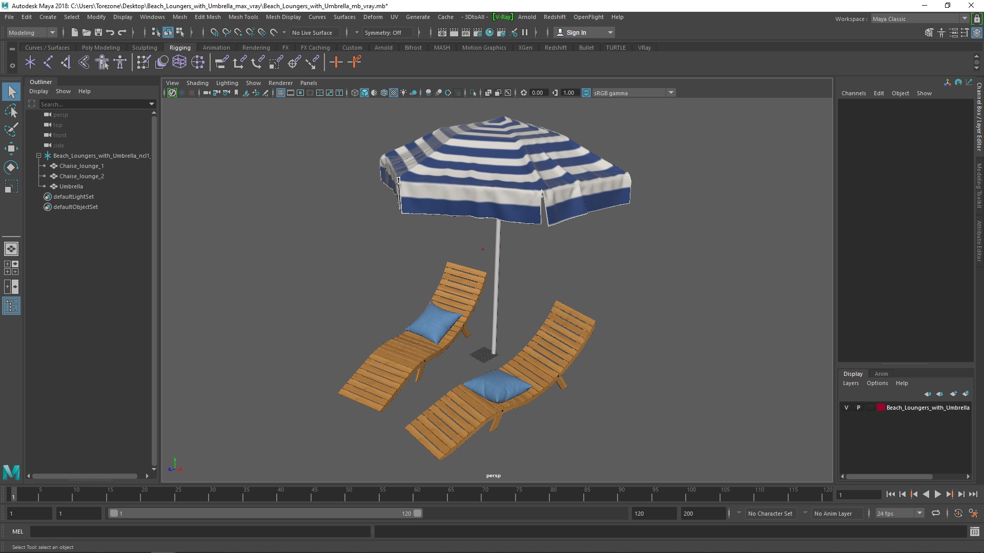 3D Beach Loungers with Umbrella model