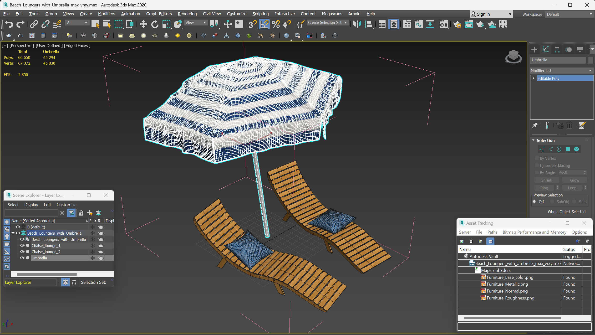 3D Beach Loungers with Umbrella model