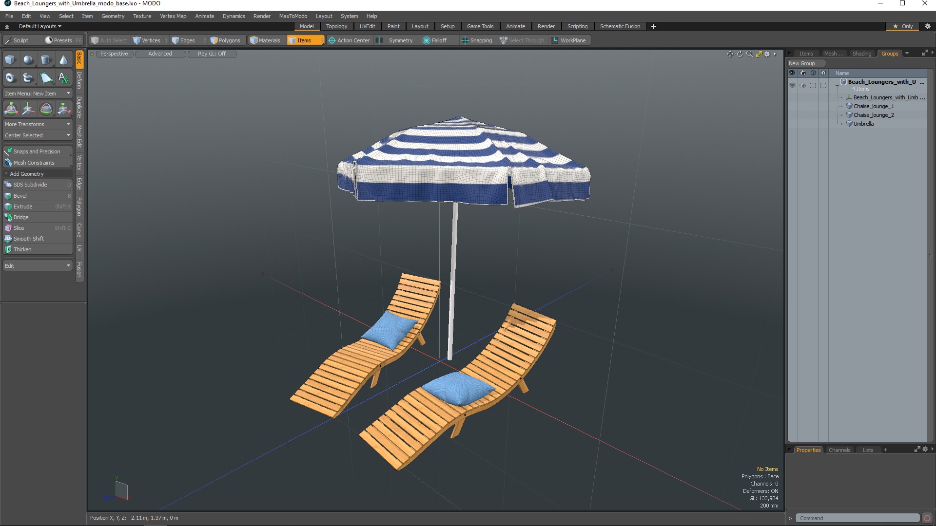 3D Beach Loungers with Umbrella model