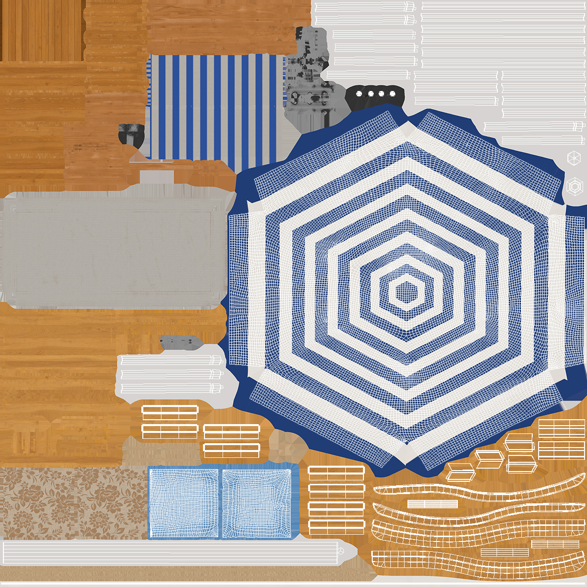 3D Beach Loungers with Umbrella model