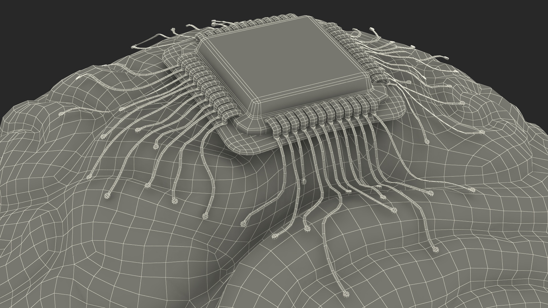 3D model Human Brain with Microchip Implant with Light