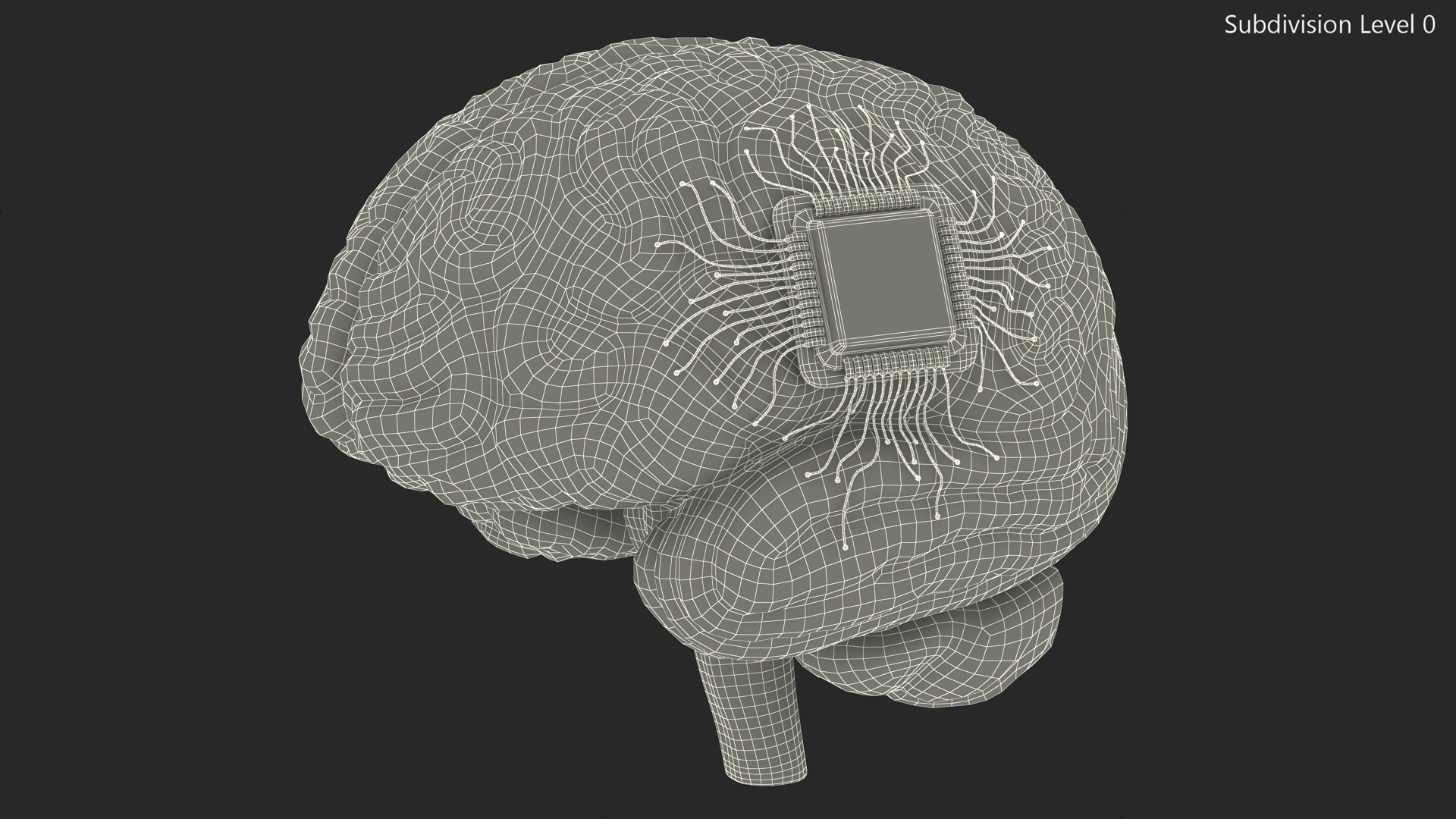 3D model Human Brain with Microchip Implant with Light