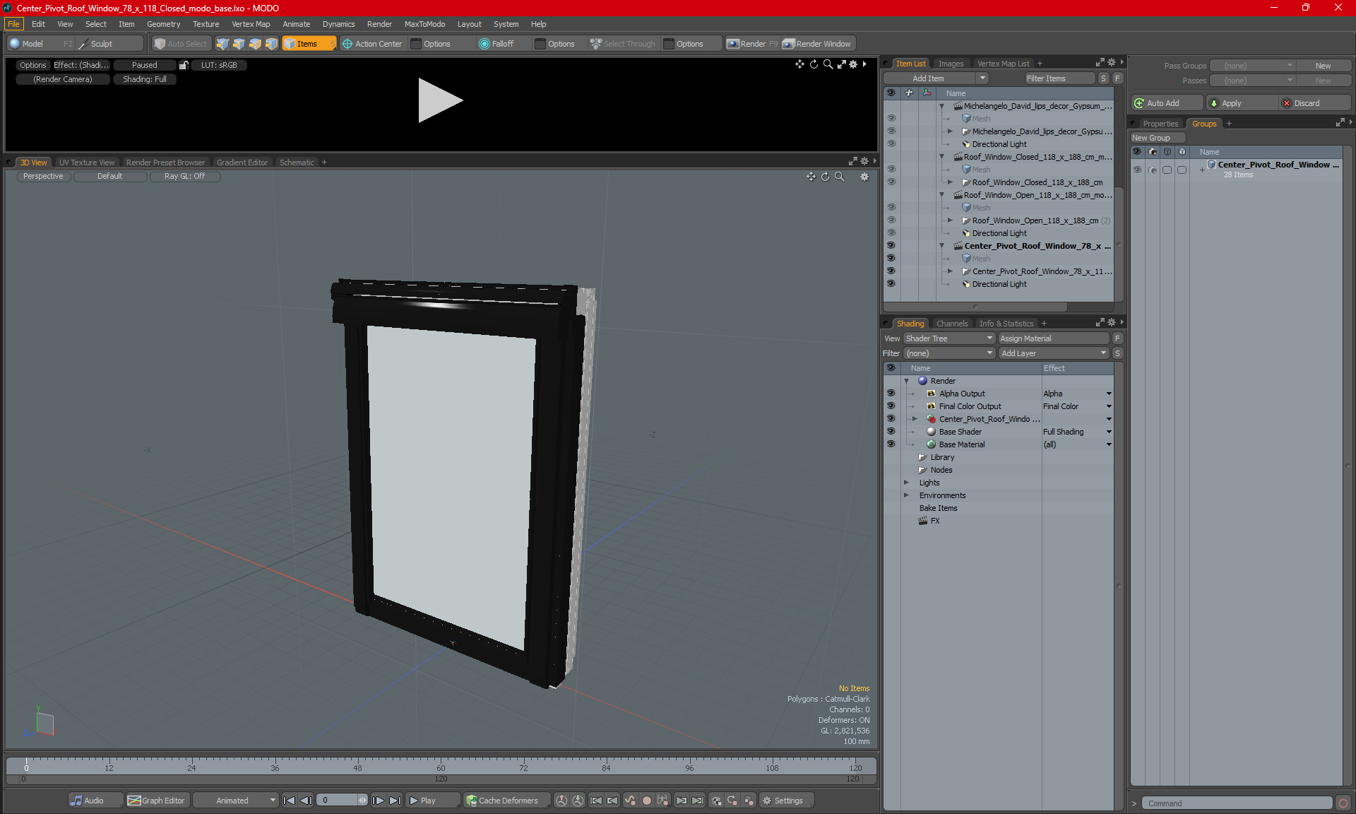 3D model Center Pivot Roof Window 78 x 118 Closed