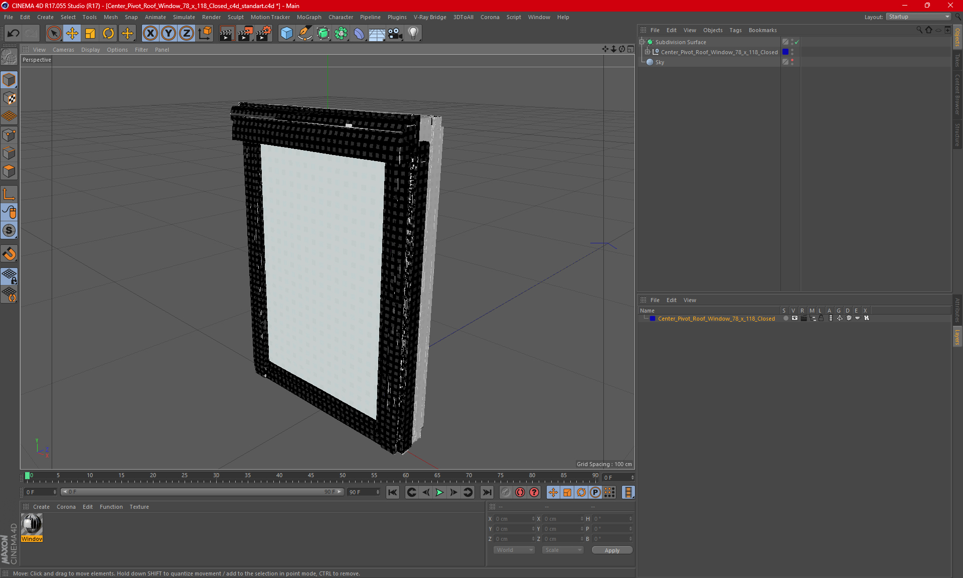 3D model Center Pivot Roof Window 78 x 118 Closed