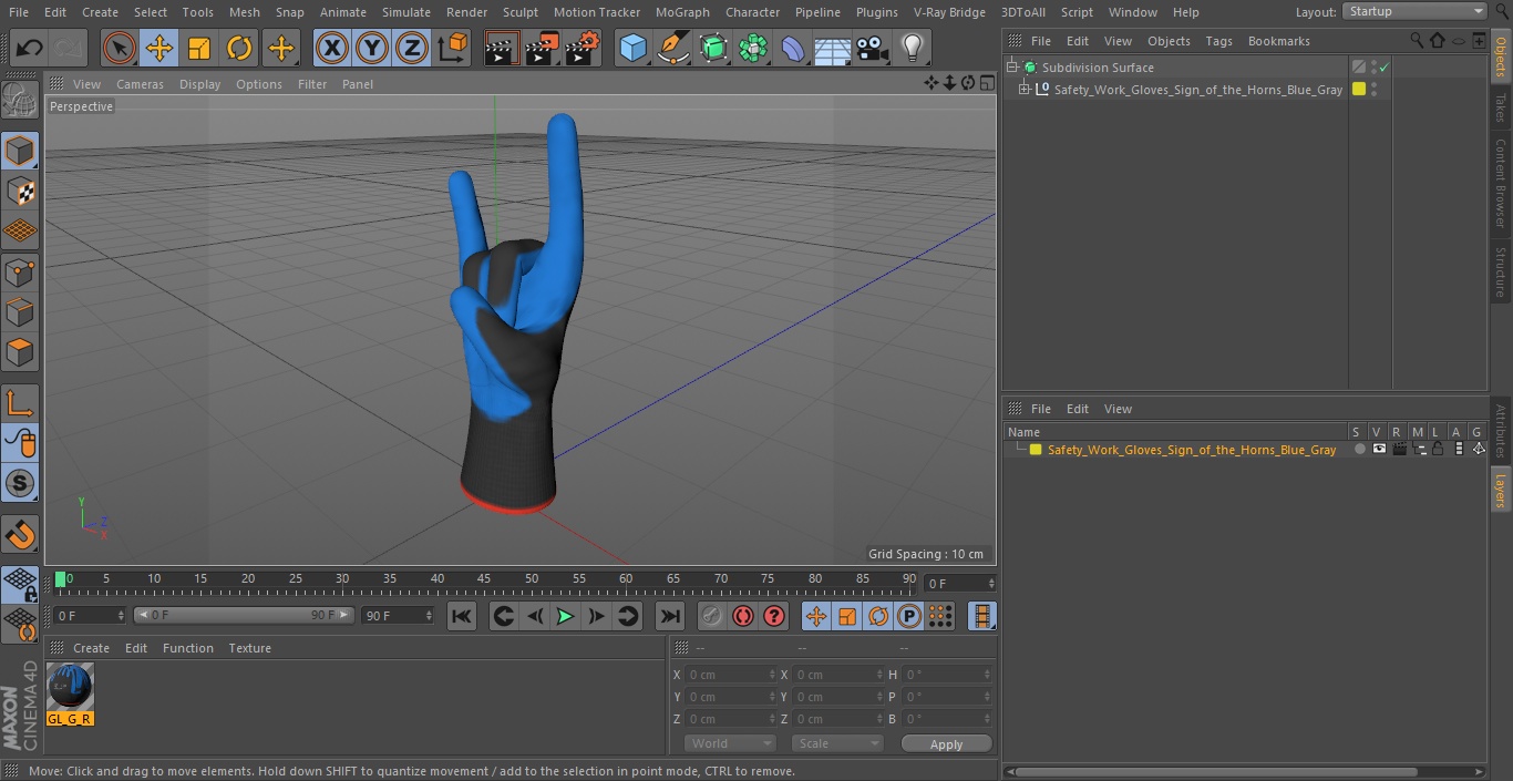 3D Safety Work Gloves Sign of the Horns Blue Gray