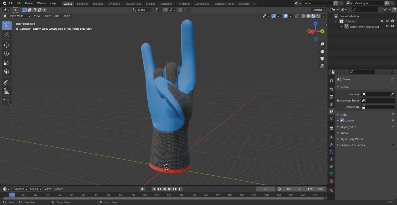 3D Safety Work Gloves Sign of the Horns Blue Gray