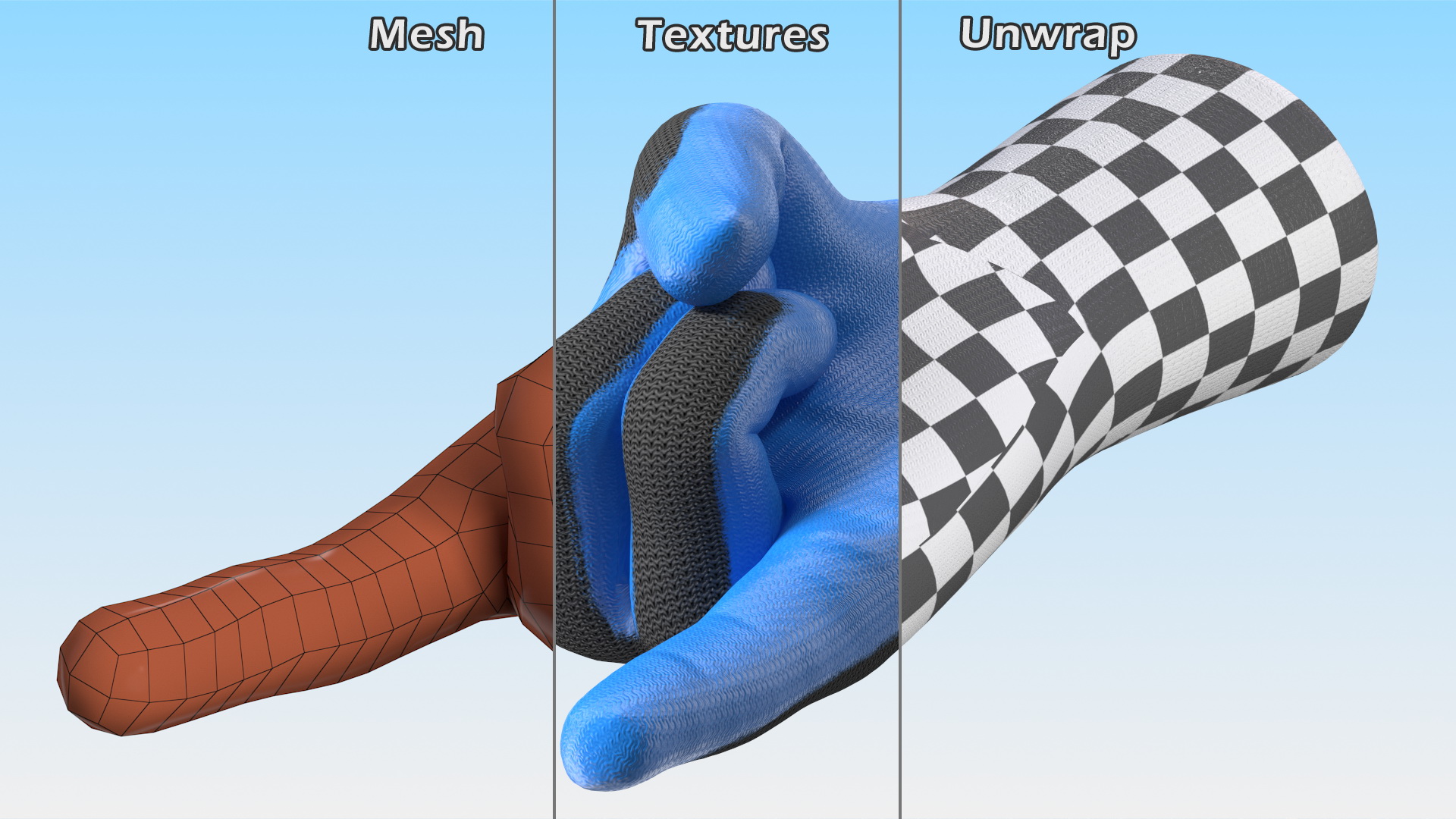 3D Safety Work Gloves Sign of the Horns Blue Gray