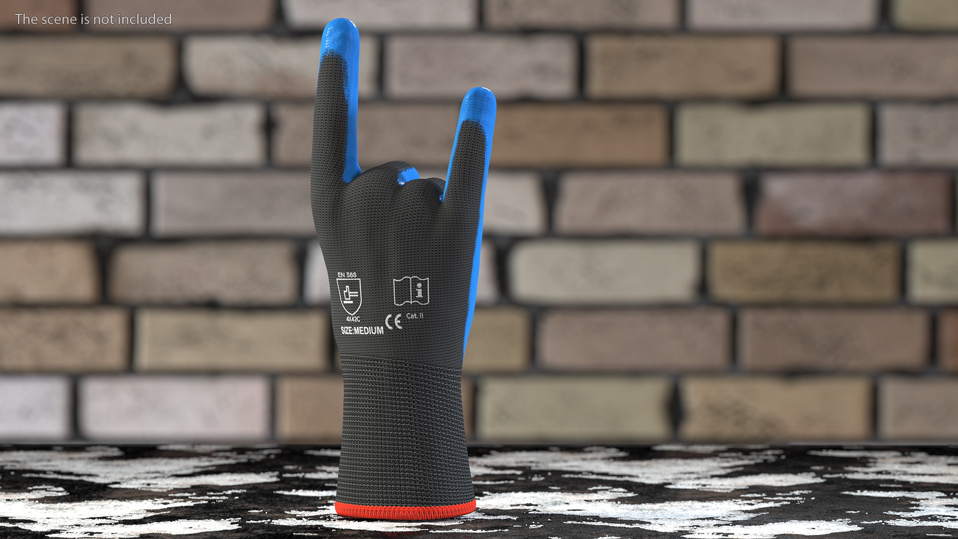 3D Safety Work Gloves Sign of the Horns Blue Gray