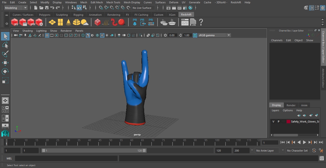 3D Safety Work Gloves Sign of the Horns Blue Gray