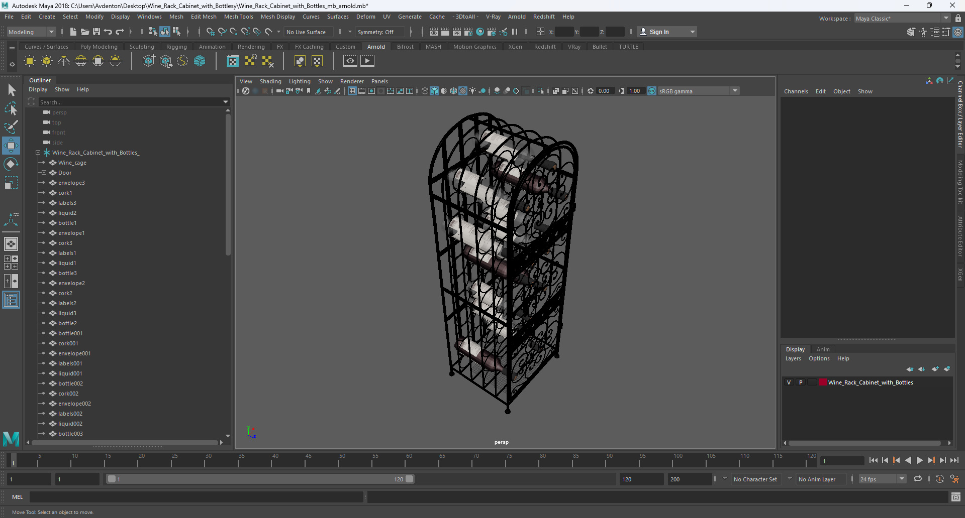 3D model Wine Rack Cabinet with Bottles