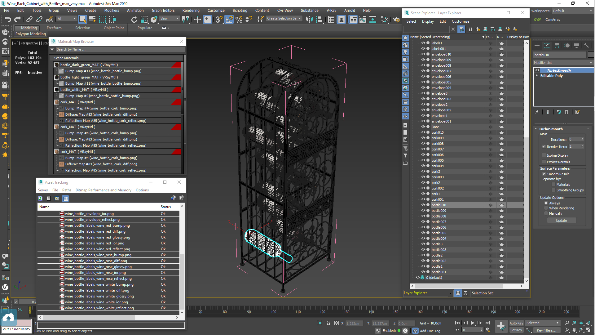 3D model Wine Rack Cabinet with Bottles