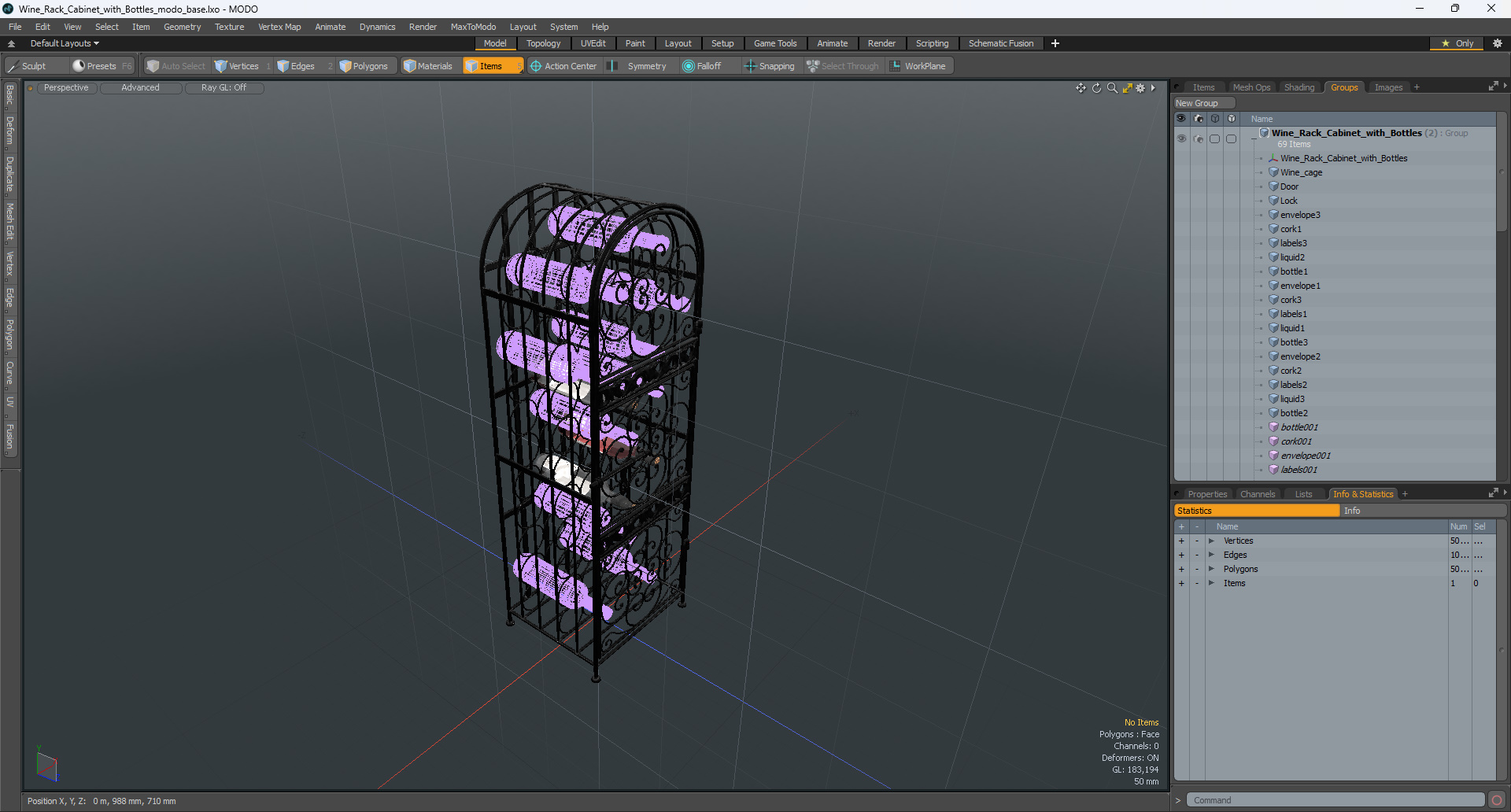 3D model Wine Rack Cabinet with Bottles