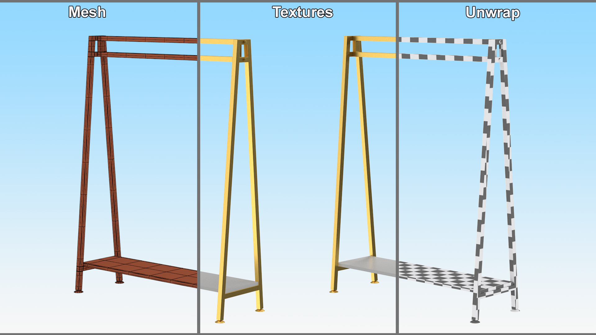 3D model Gold Cloth Coat Rack