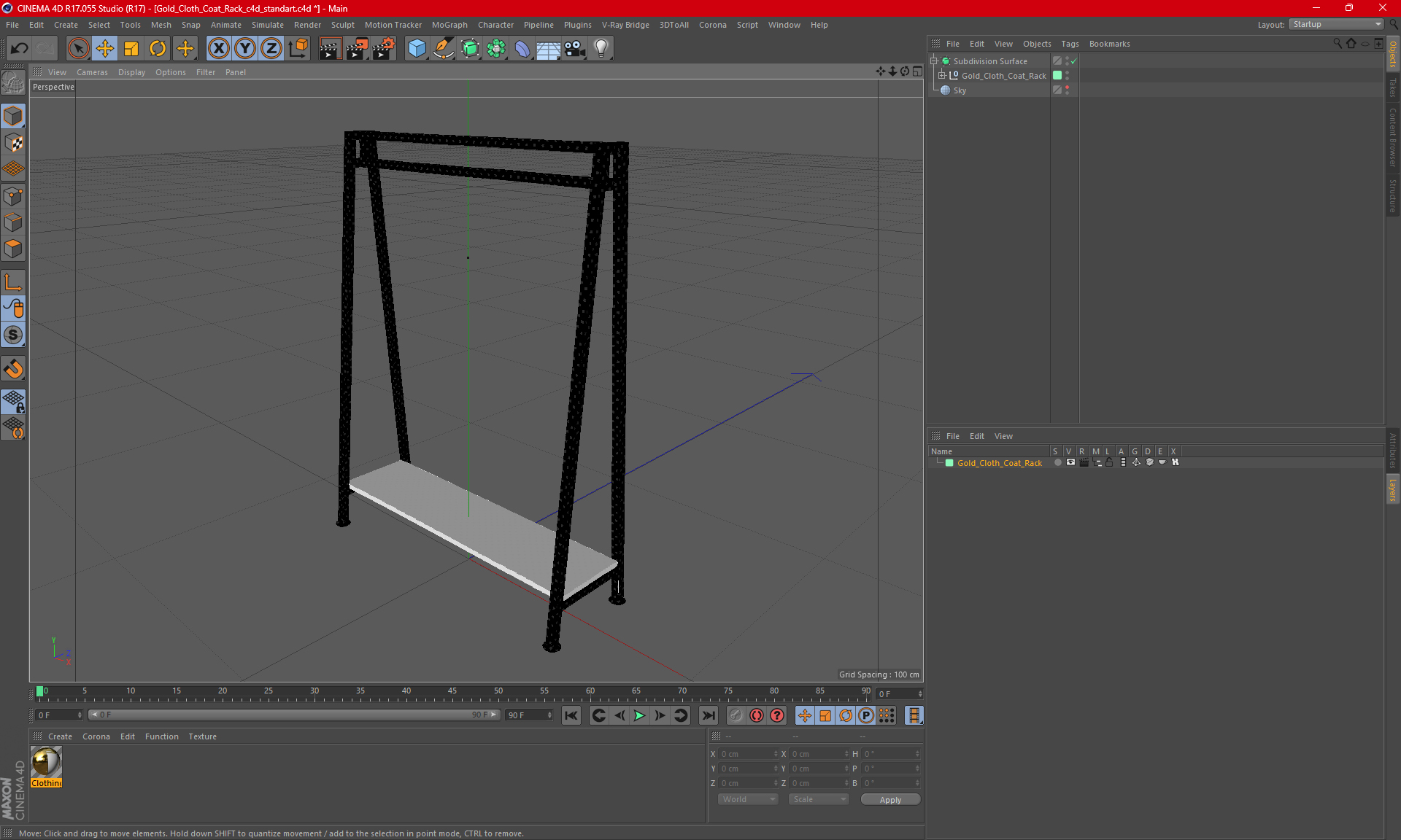 3D model Gold Cloth Coat Rack