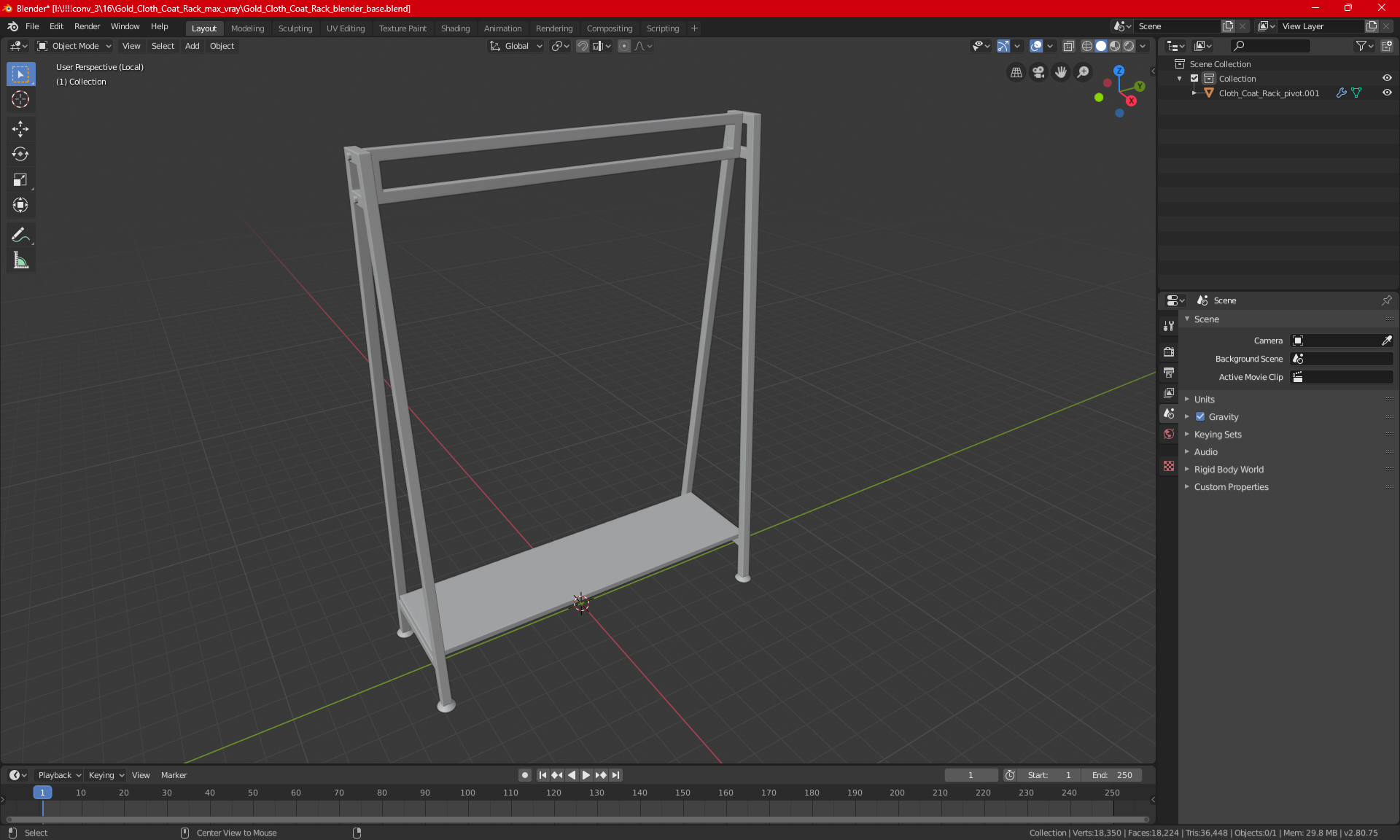 3D model Gold Cloth Coat Rack