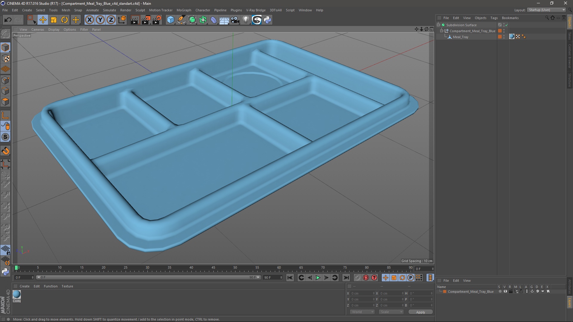 3D Compartment Meal Tray Blue