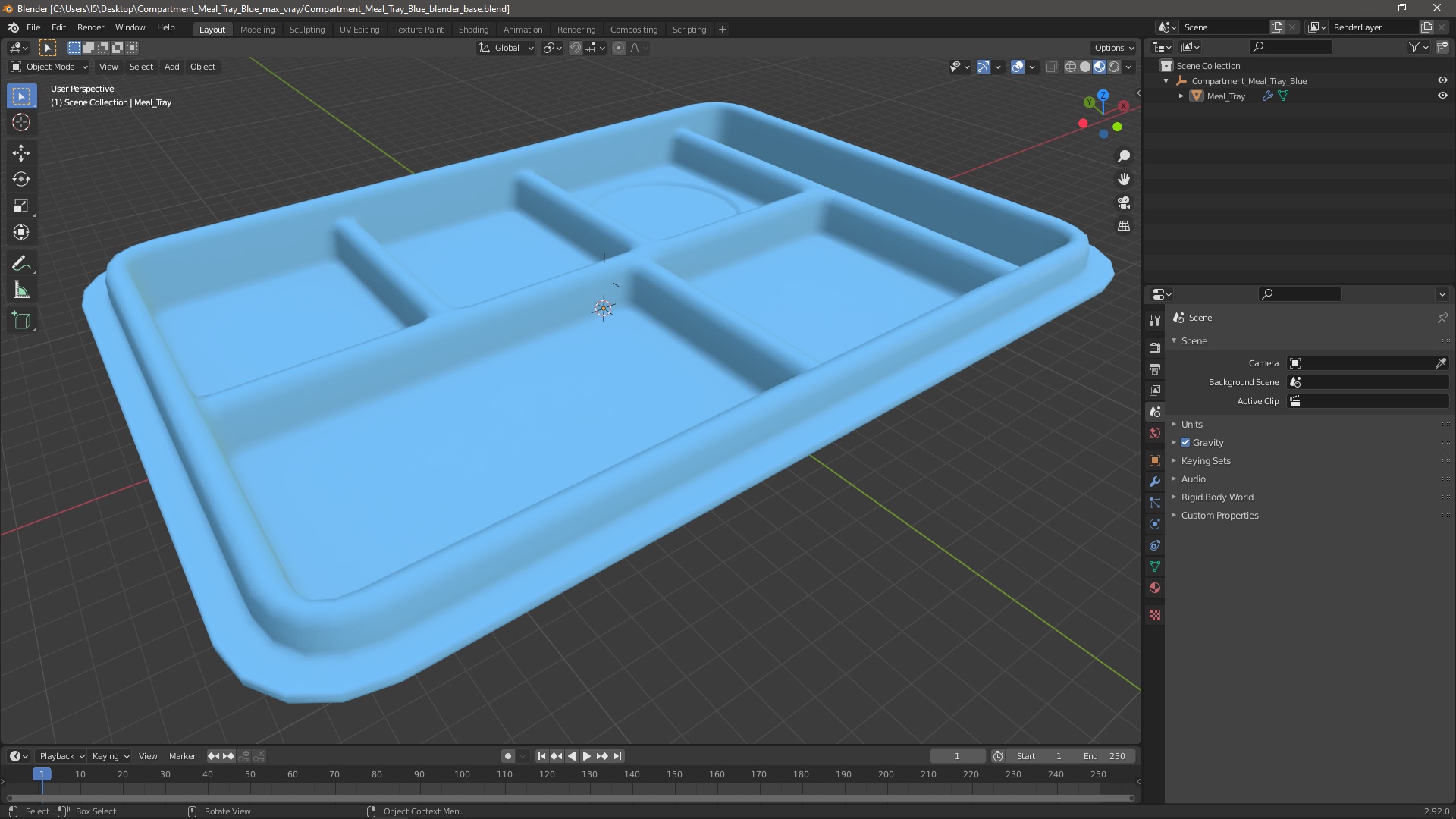 3D Compartment Meal Tray Blue