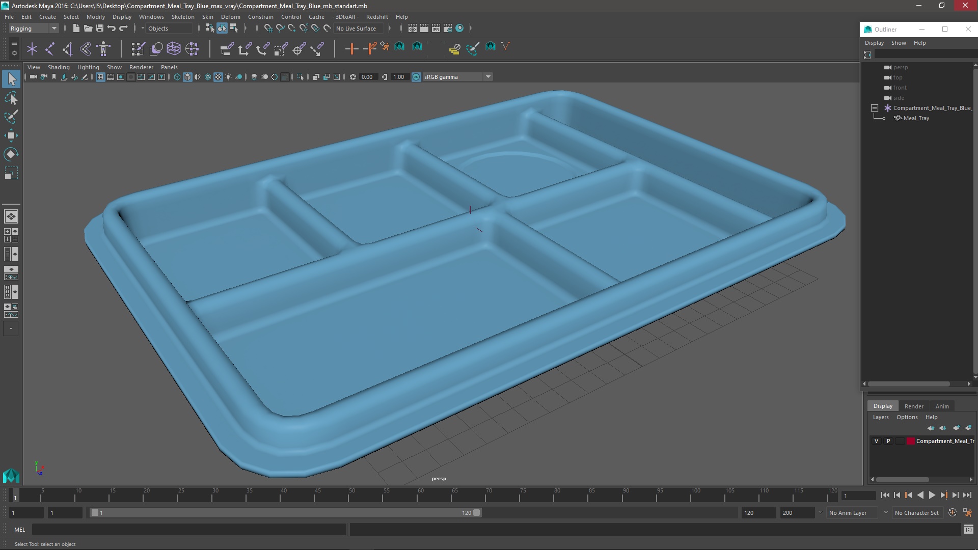 3D Compartment Meal Tray Blue
