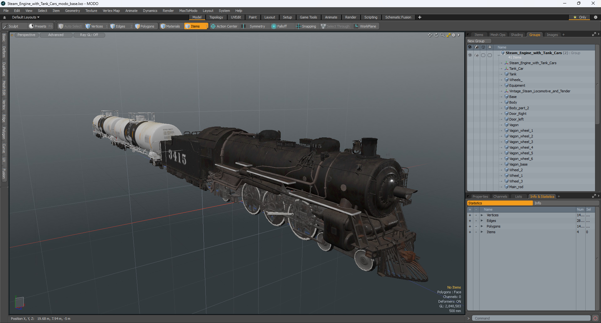 Steam Engine with Tank Cars 3D