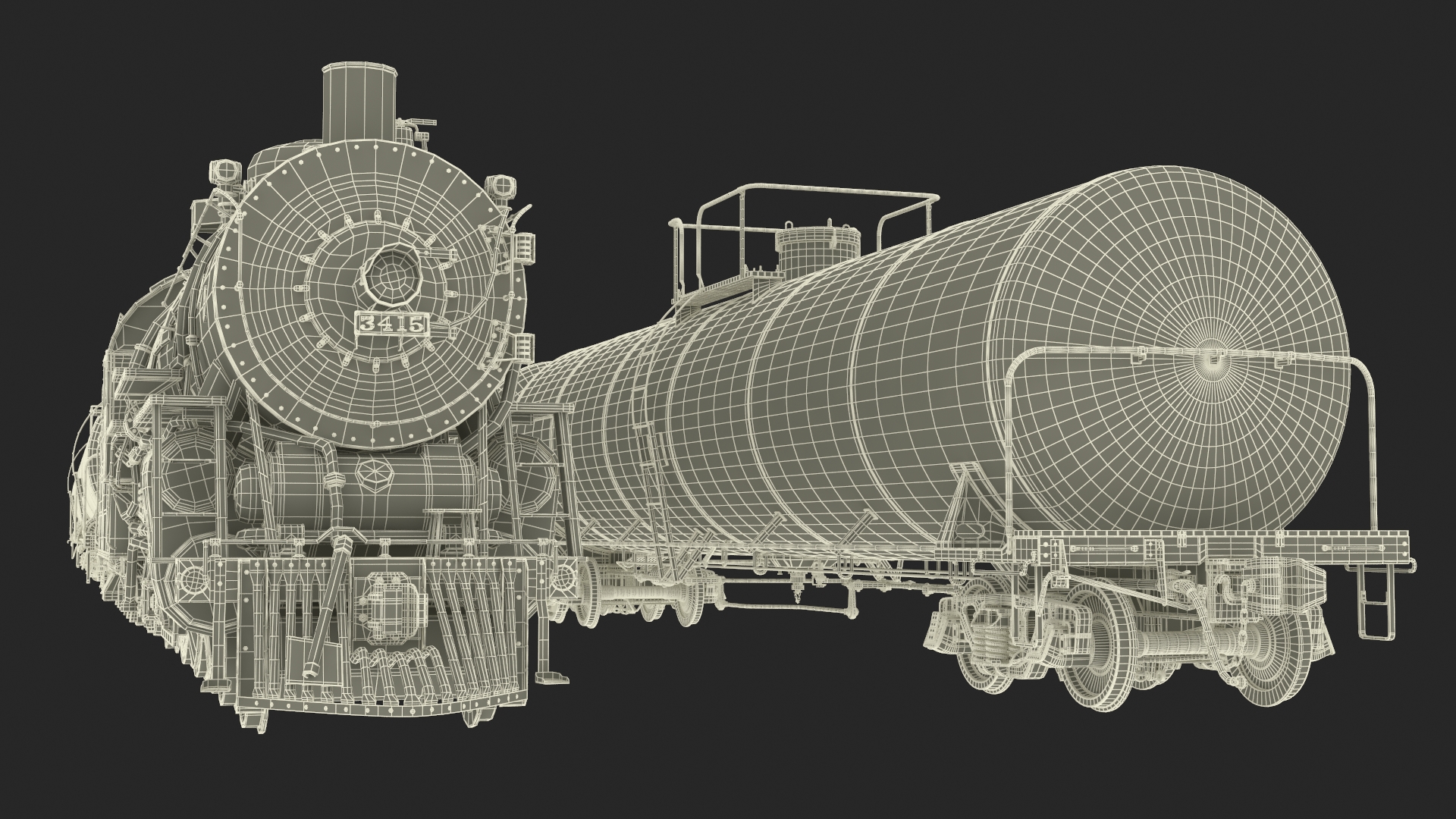 Steam Engine with Tank Cars 3D