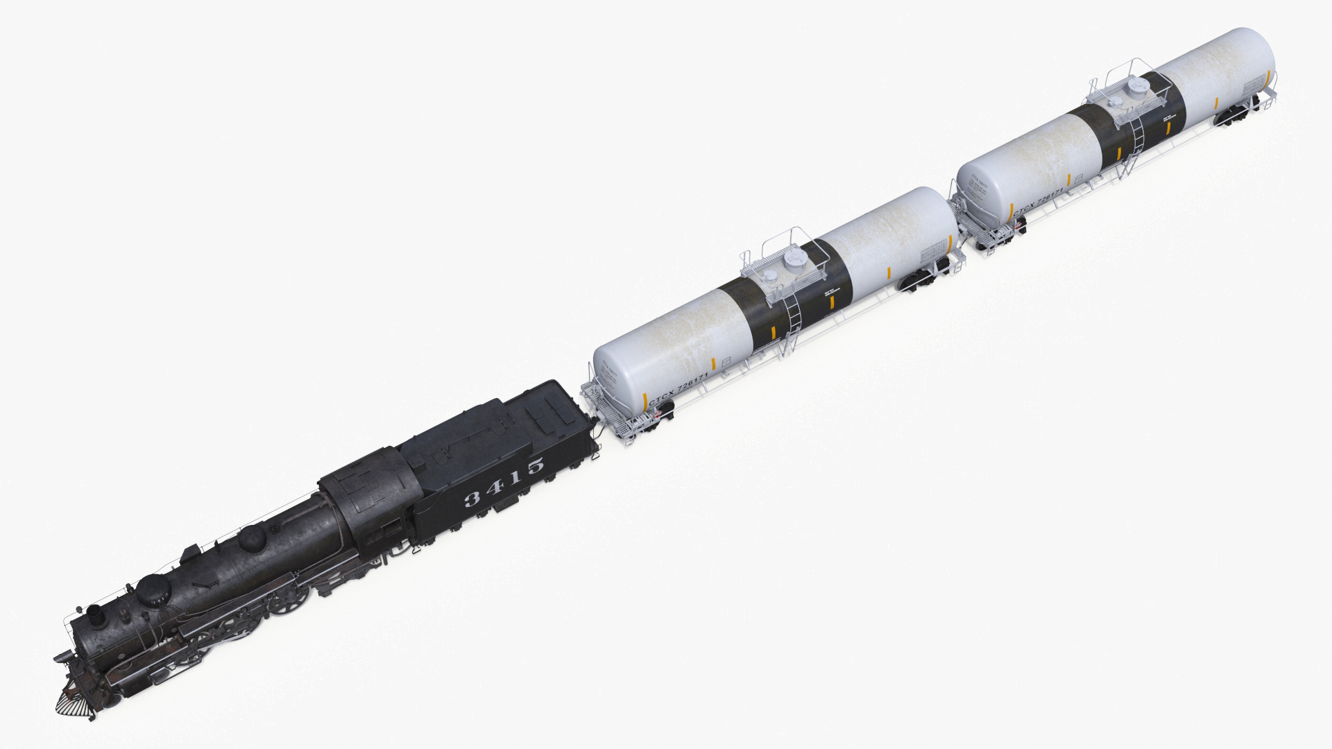 Steam Engine with Tank Cars 3D