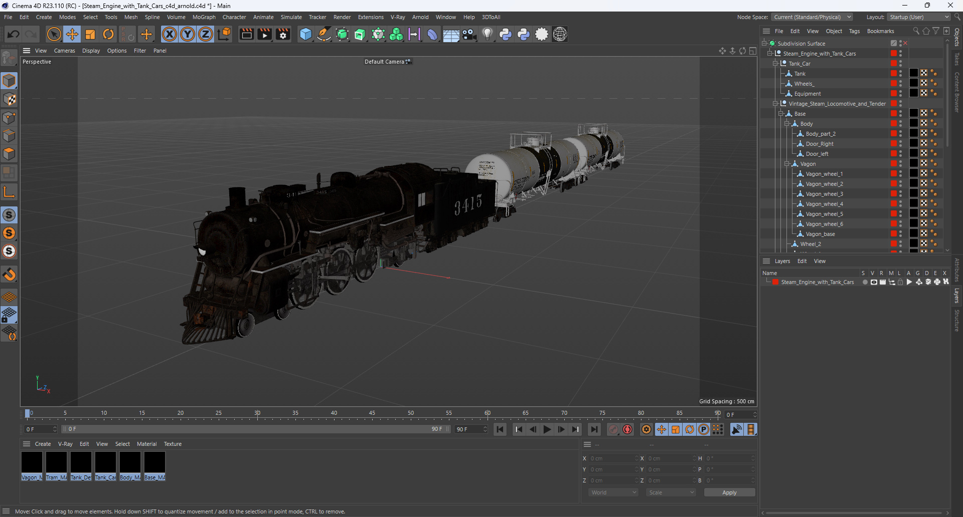 Steam Engine with Tank Cars 3D