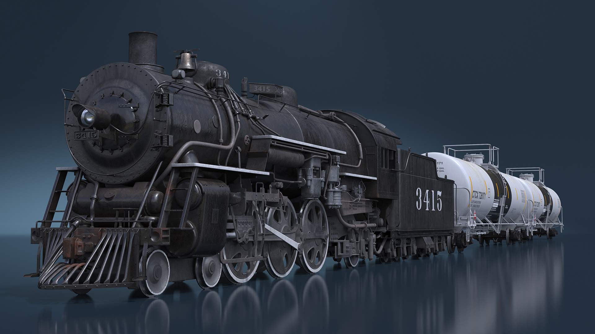 Steam Engine with Tank Cars 3D