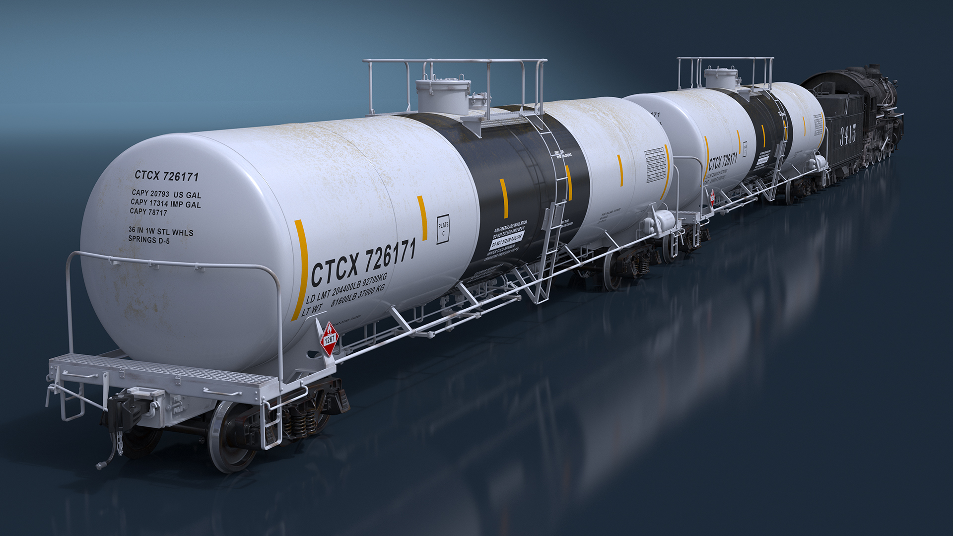 Steam Engine with Tank Cars 3D
