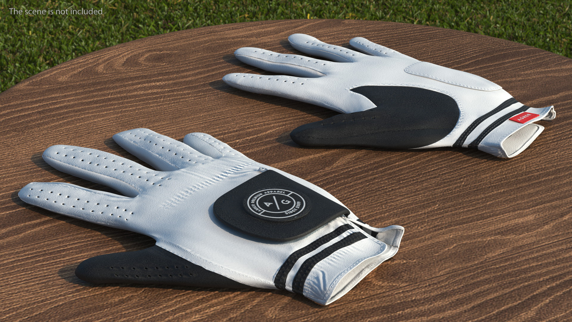 Asher Premium Golf Gloves White Lying 3D