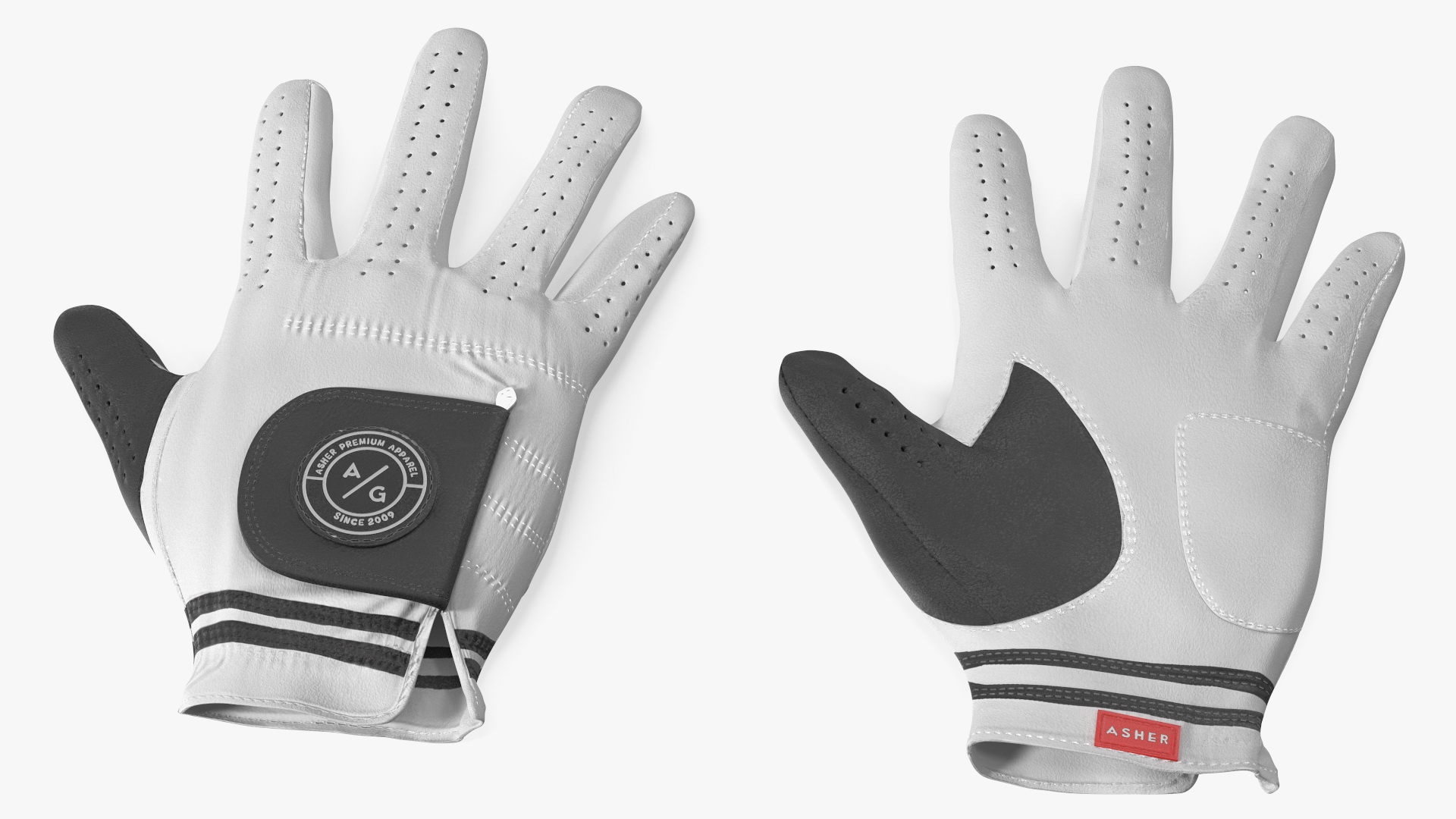 Asher Premium Golf Gloves White Lying 3D