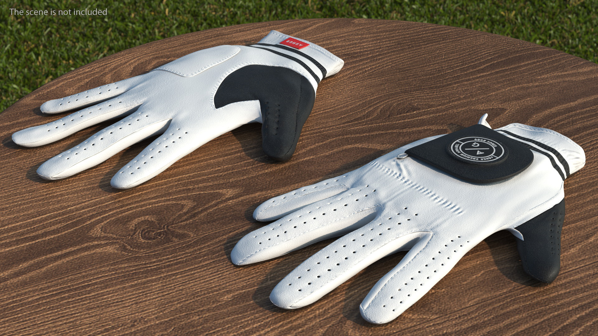 Asher Premium Golf Gloves White Lying 3D