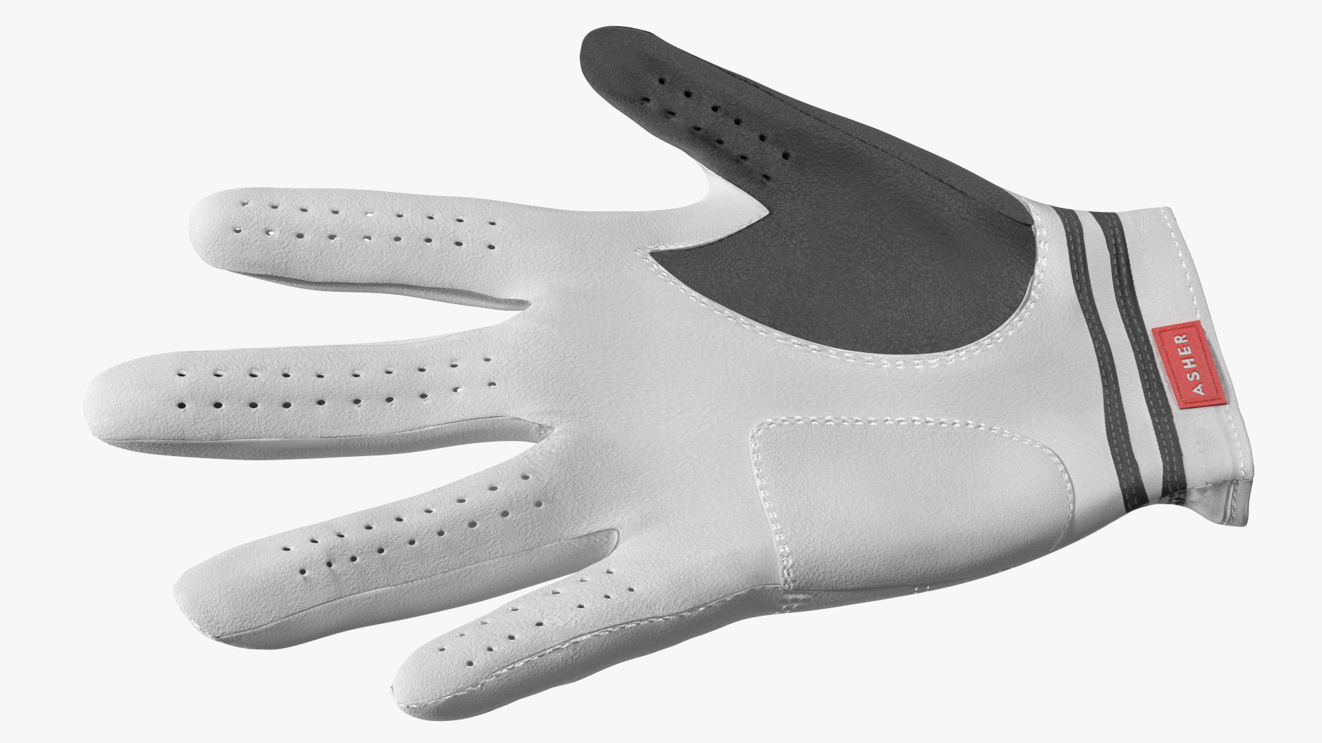 Asher Premium Golf Gloves White Lying 3D
