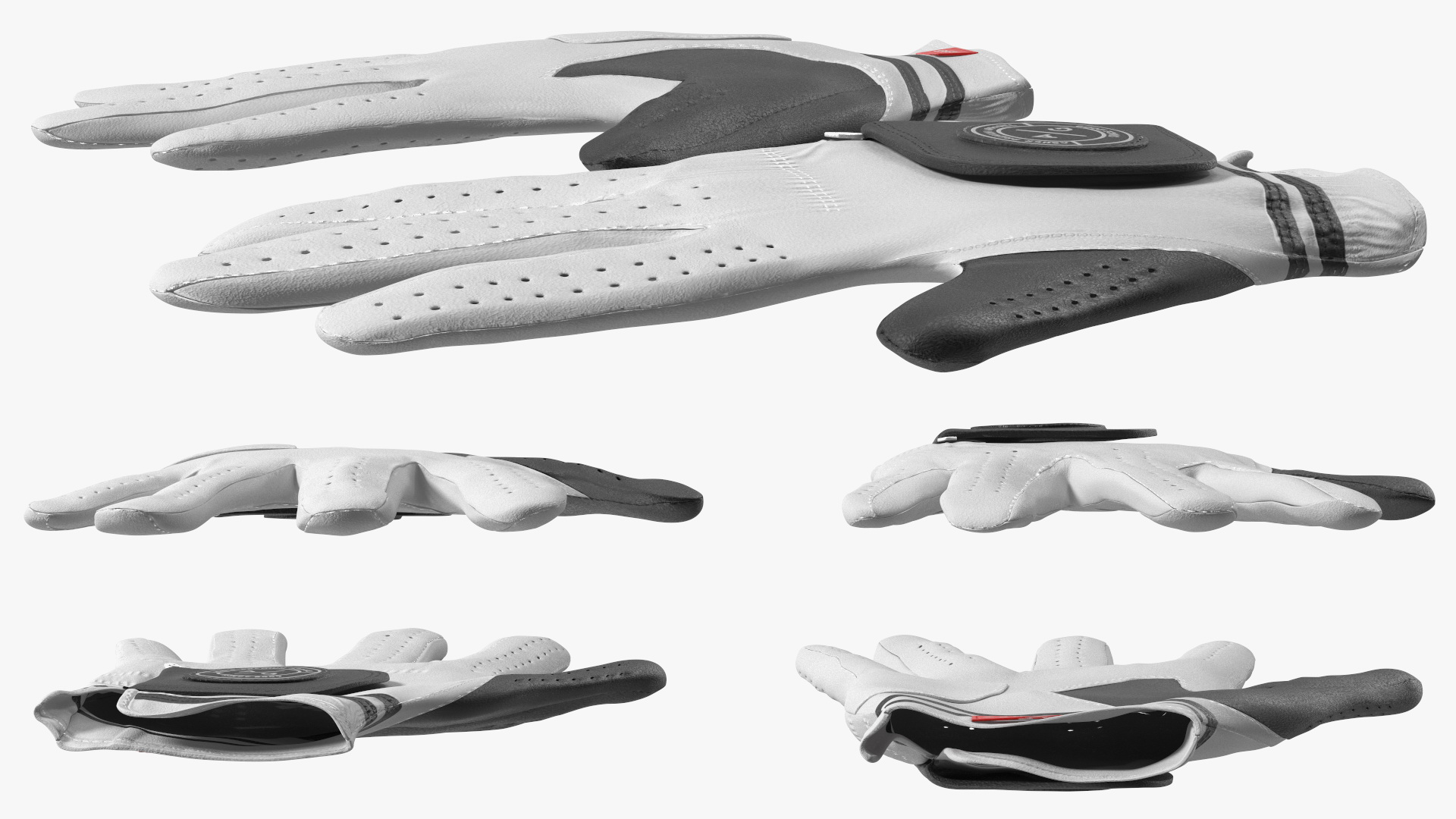 Asher Premium Golf Gloves White Lying 3D