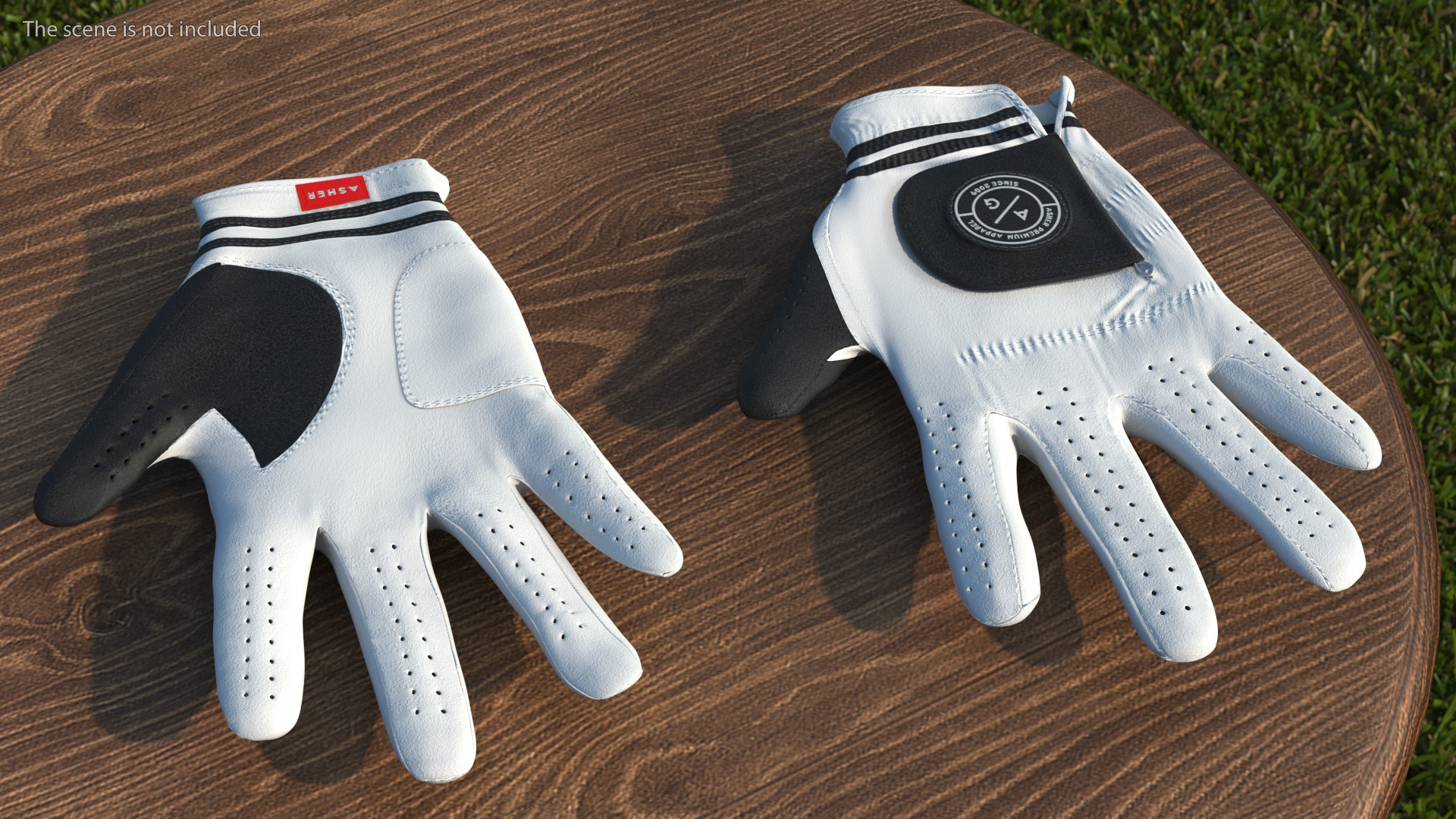 Asher Premium Golf Gloves White Lying 3D