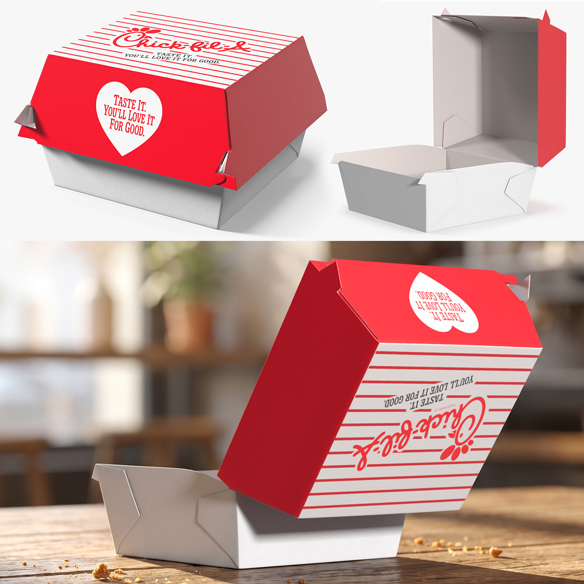 Chick fil A Burger Clamshell Box Rigged