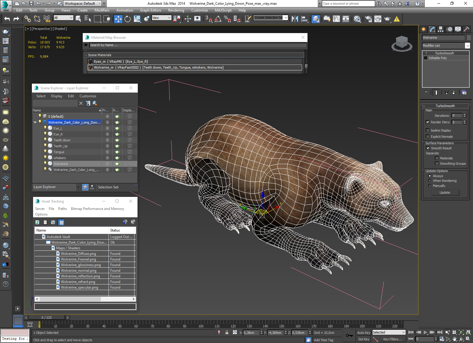 3D Wolverine Dark Color Lying Down Pose