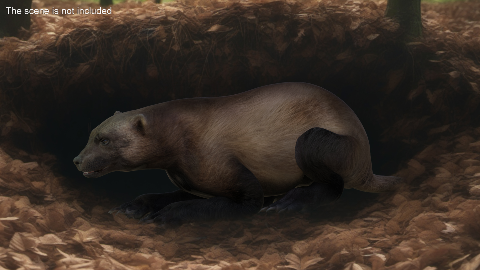 3D Wolverine Dark Color Lying Down Pose