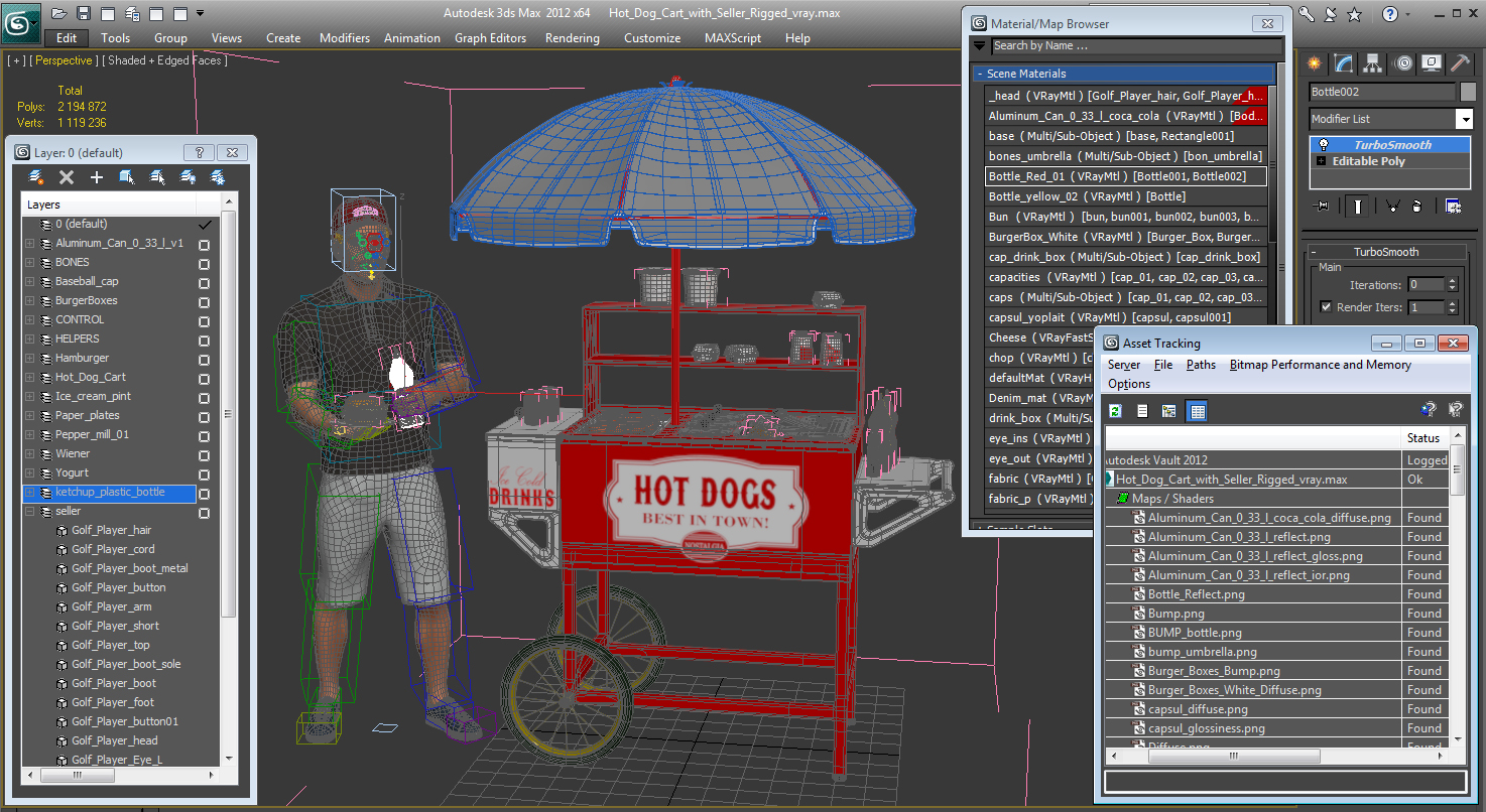 3D Hot Dog Cart with Vendor Rigged