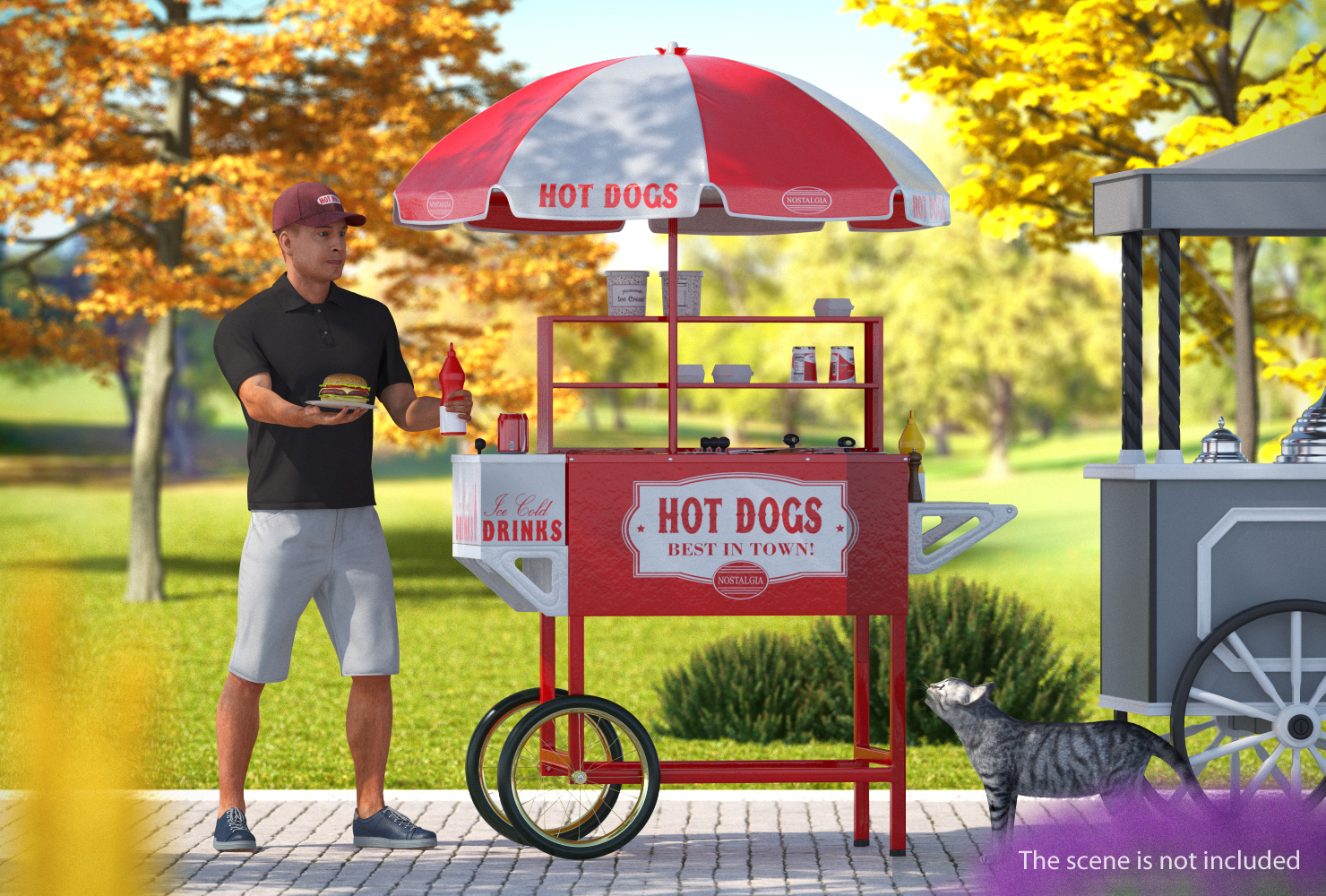 3D Hot Dog Cart with Vendor Rigged