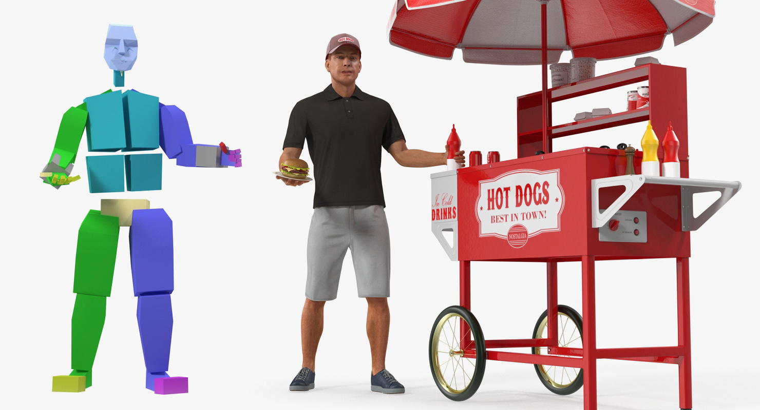 3D Hot Dog Cart with Vendor Rigged